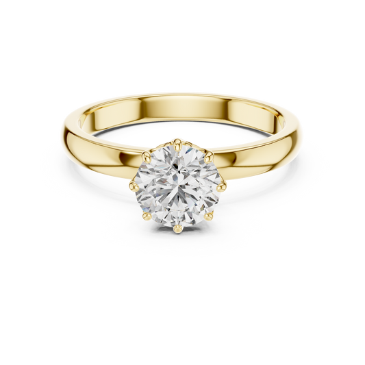 Round Lab Grown Diamond Solitaire Ring | 6-Prong Petal Crown Setting | Solid Gold