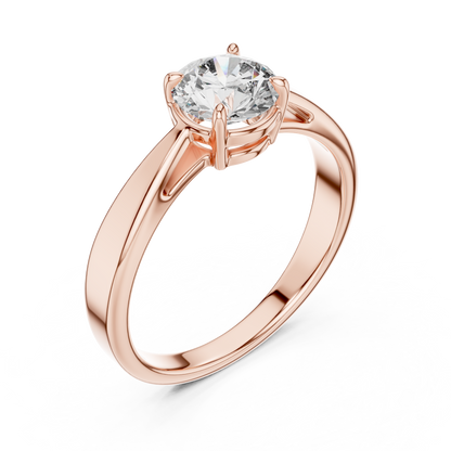 Round Lab Grown Diamond Solitaire Ring | Unique X-Cross 4-Prong | Solid Gold