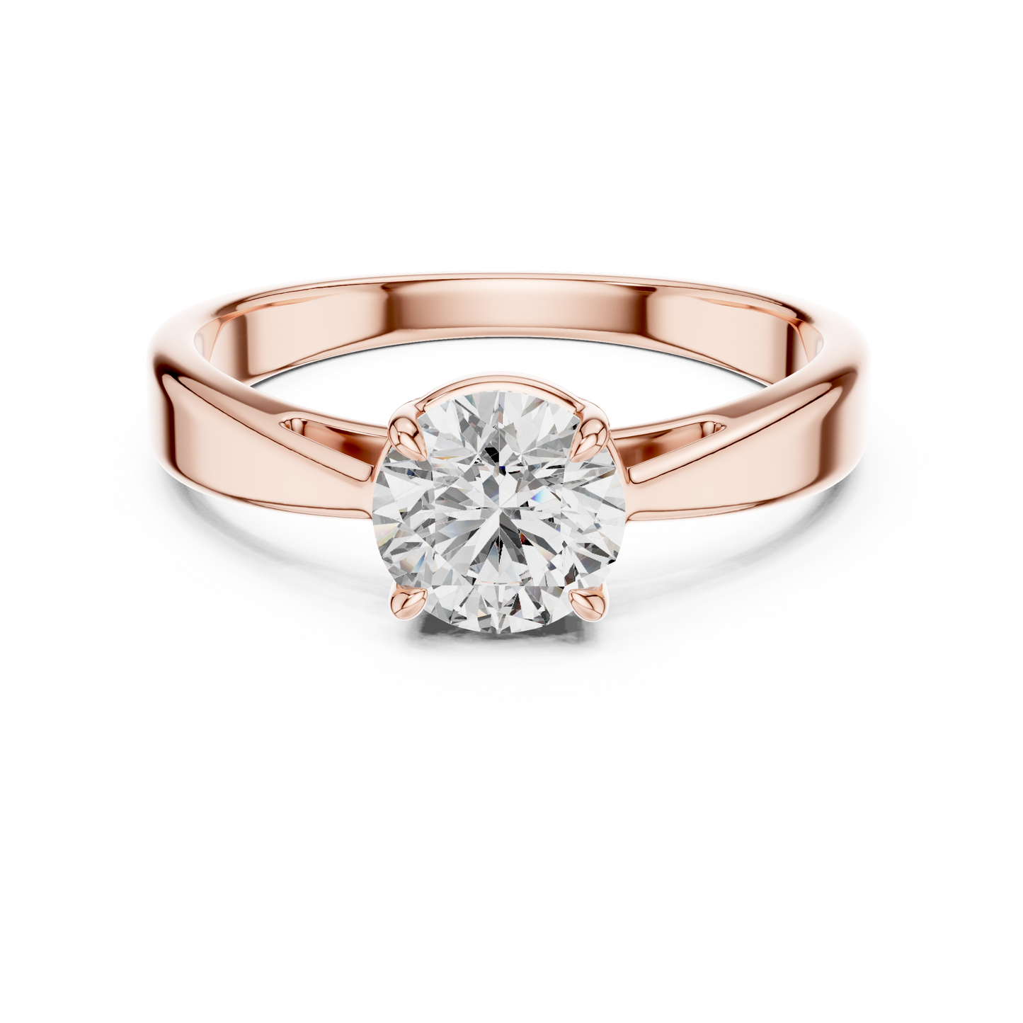 Round Lab Grown Diamond Solitaire Ring | Unique X-Cross 4-Prong | Solid Gold