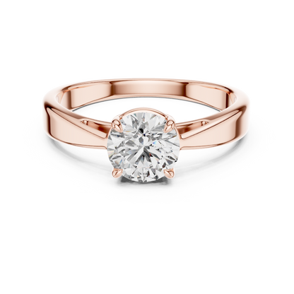 Round Lab Grown Diamond Solitaire Ring | Unique X-Cross 4-Prong | Solid Gold