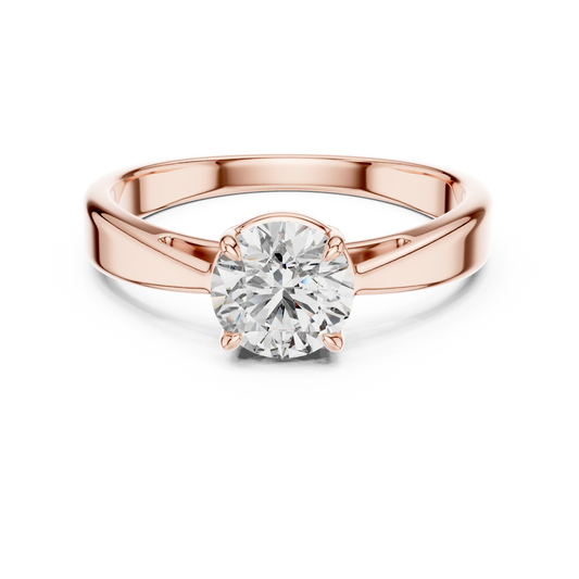 Round Lab Grown Diamond Solitaire Ring | Unique X-Cross 4-Prong | Solid Gold
