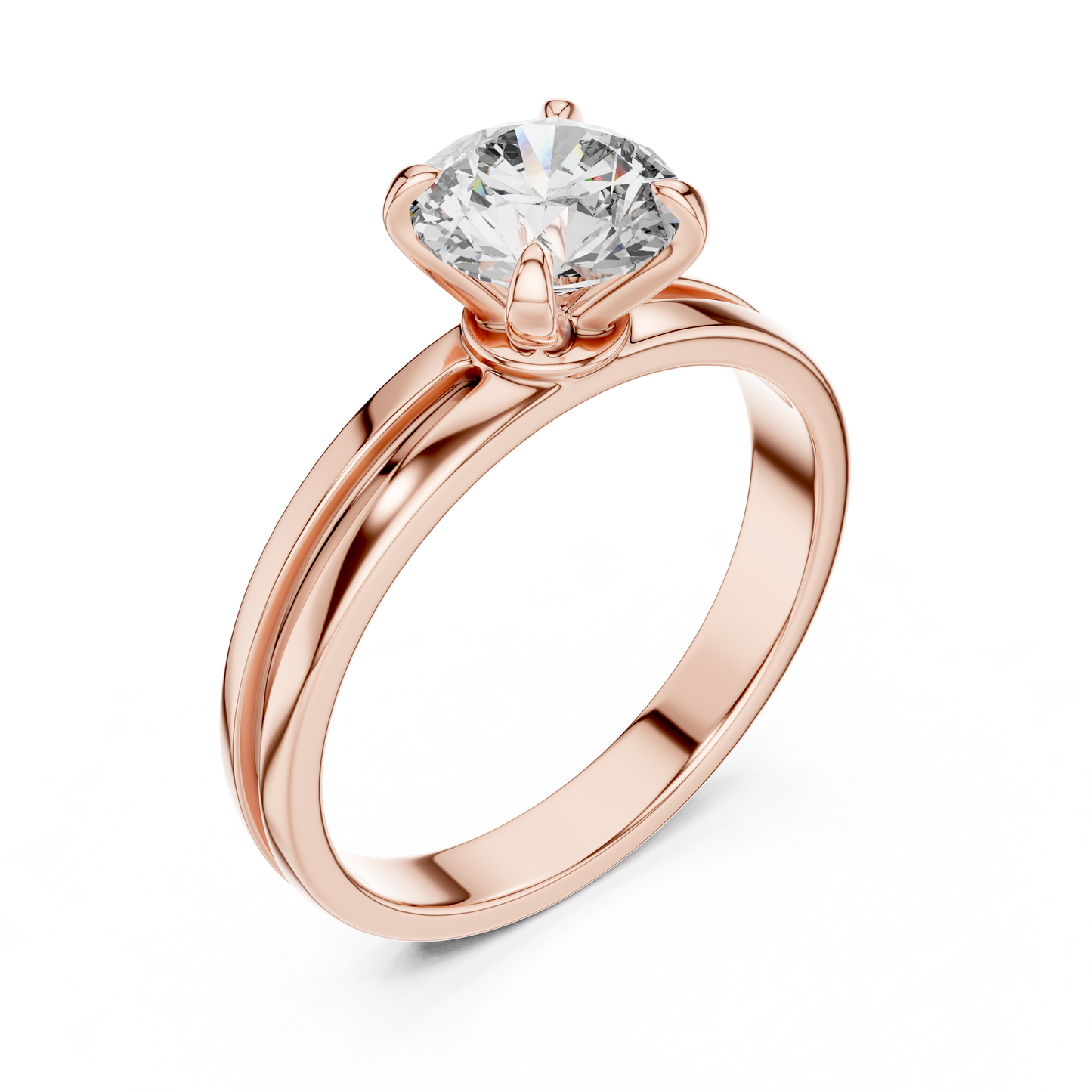 Round Lab Grown Diamond Solitaire Ring | U-Shape Basket Setting | Solid Gold