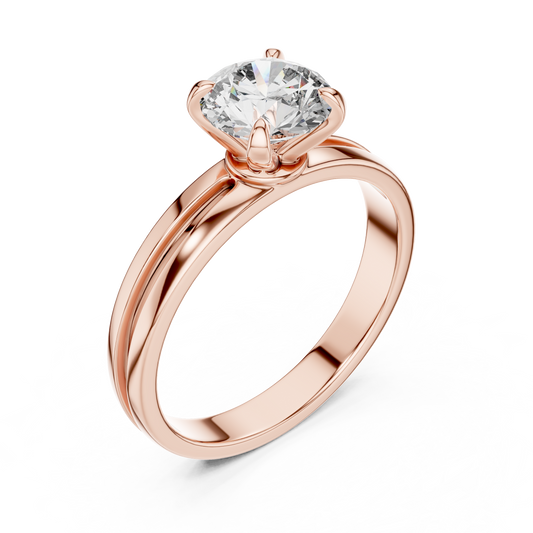 Round Lab Grown Diamond Solitaire Ring | U-Shape Basket Setting | Solid Gold