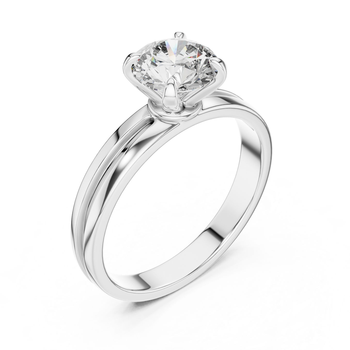 Round Lab Grown Diamond Solitaire Ring | U-Shape Basket Setting | Solid Gold