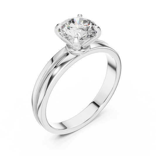 Round Lab Grown Diamond Solitaire Ring | U-Shape Basket Setting | Solid Gold
