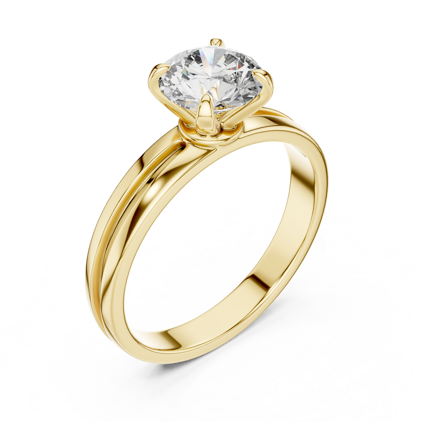 Round Lab Grown Diamond Solitaire Ring | U-Shape Basket Setting | Solid Gold
