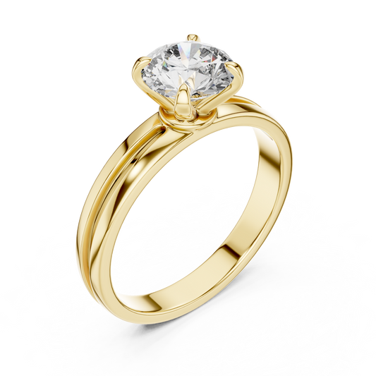 Round Lab Grown Diamond Solitaire Ring | U-Shape Basket Setting | Solid Gold