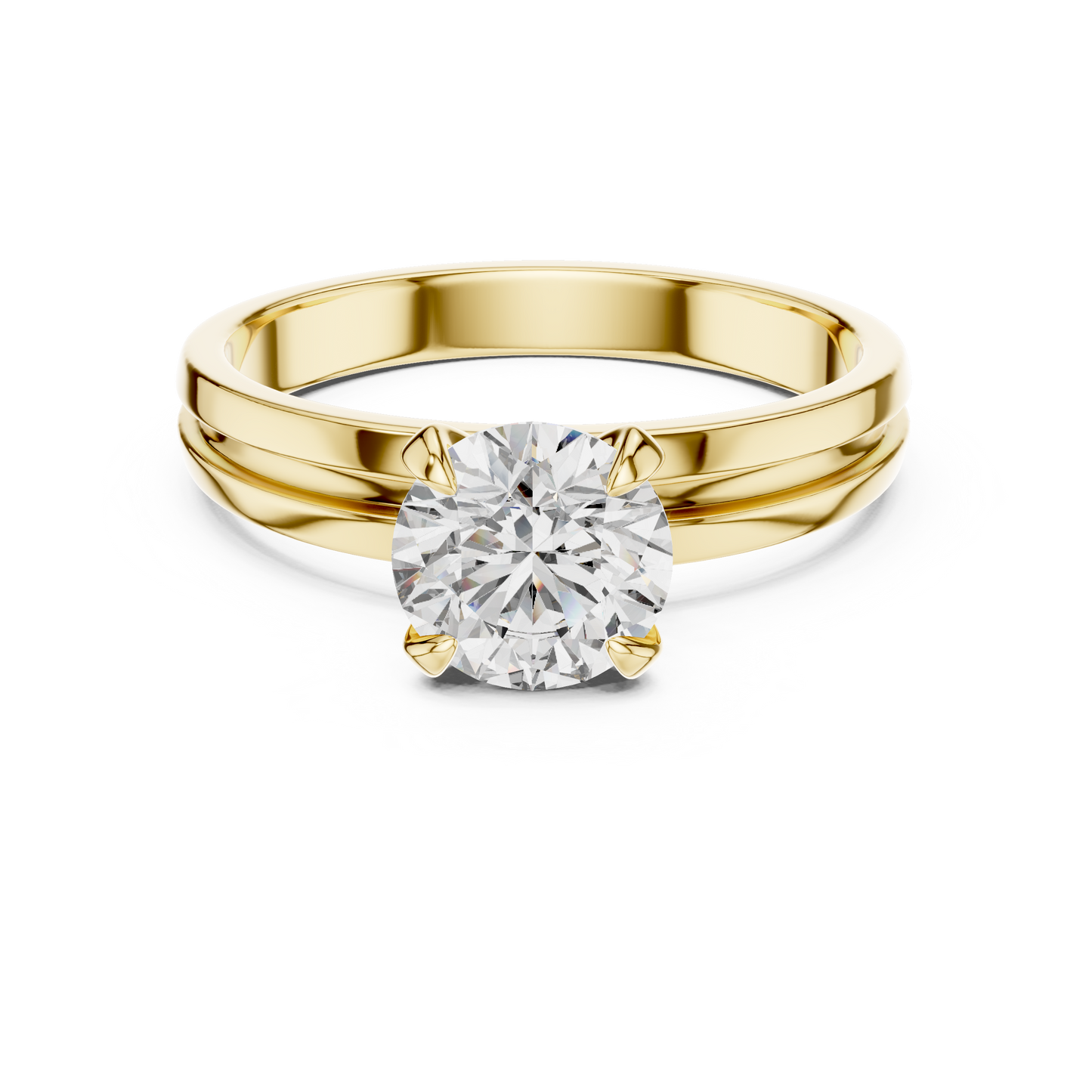 Round Lab Grown Diamond Solitaire Ring | U-Shape Basket Setting | Solid Gold