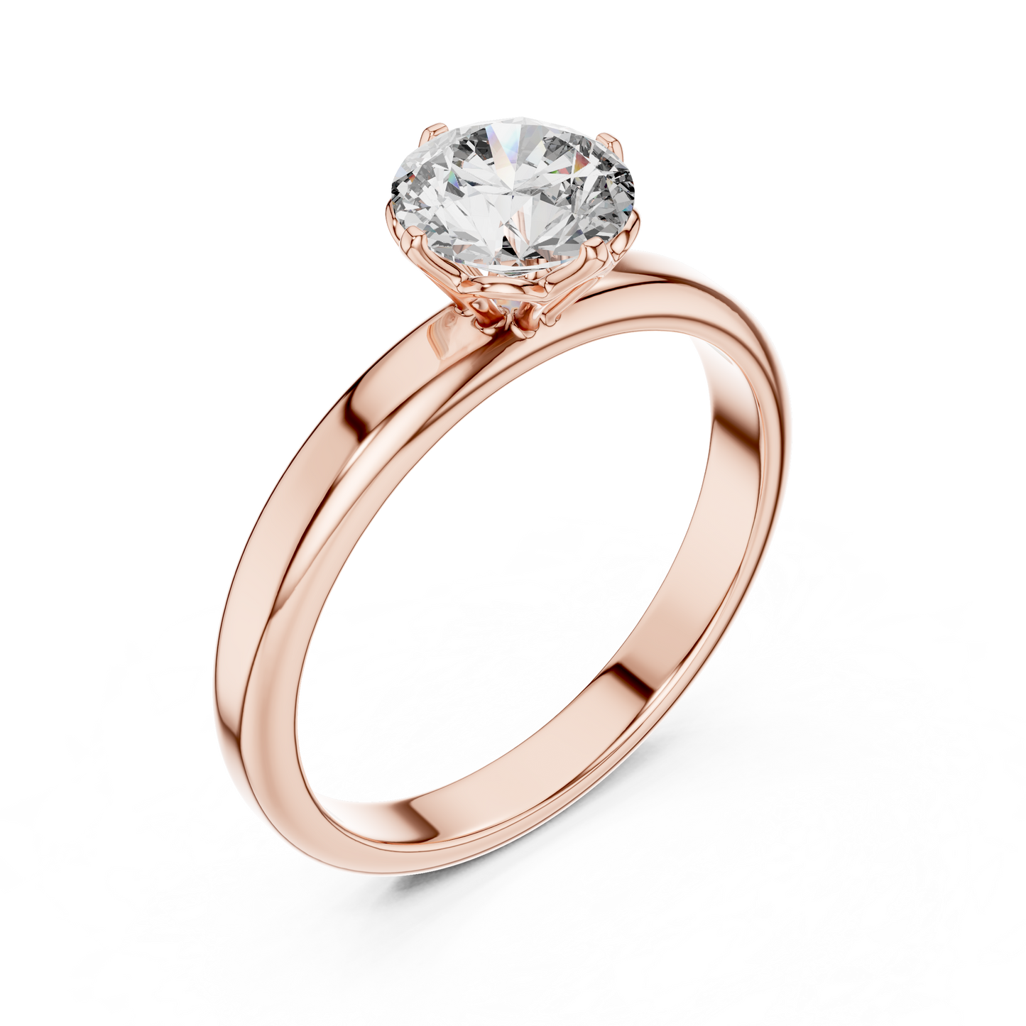 Round Lab Grown Diamond Solitaire Ring | 6-Prong Tulip Crown Setting | Solid Gold