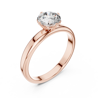 Round Lab Grown Diamond Solitaire Ring | 6-Prong Tulip Crown Setting | Solid Gold