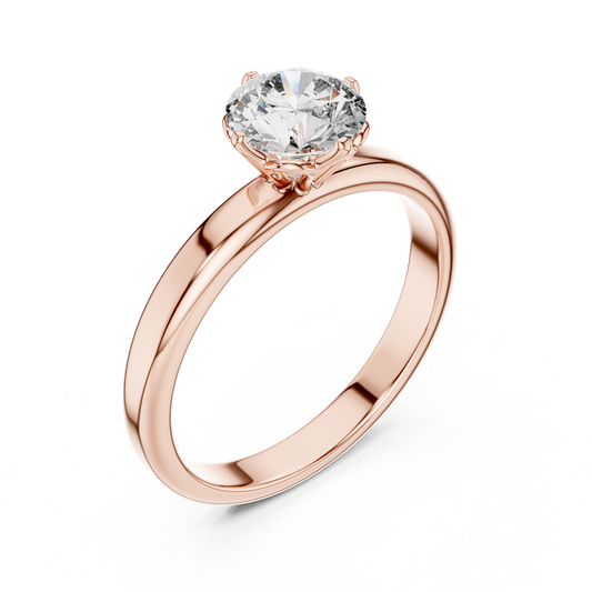 Round Lab Grown Diamond Solitaire Ring | 6-Prong Tulip Crown Setting | Solid Gold