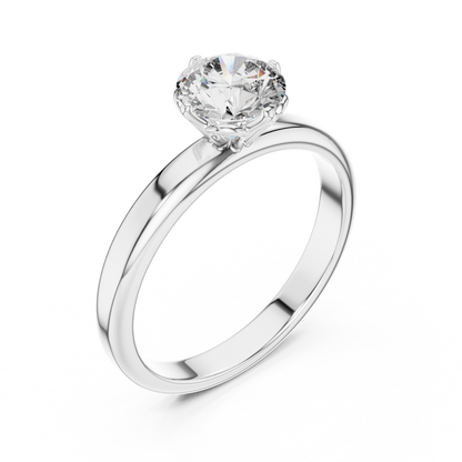 Round Lab Grown Diamond Solitaire Ring | 6-Prong Tulip Crown Setting | Solid Gold