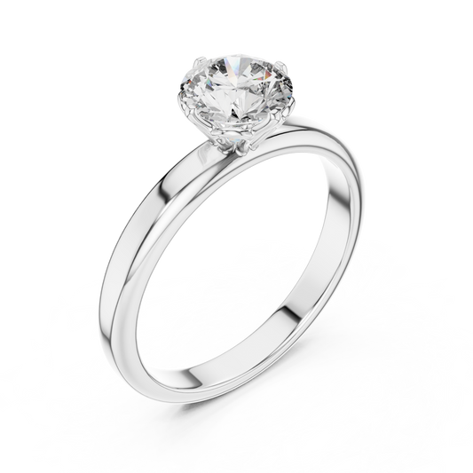 Round Lab Grown Diamond Solitaire Ring | 6-Prong Tulip Crown Setting | Solid Gold