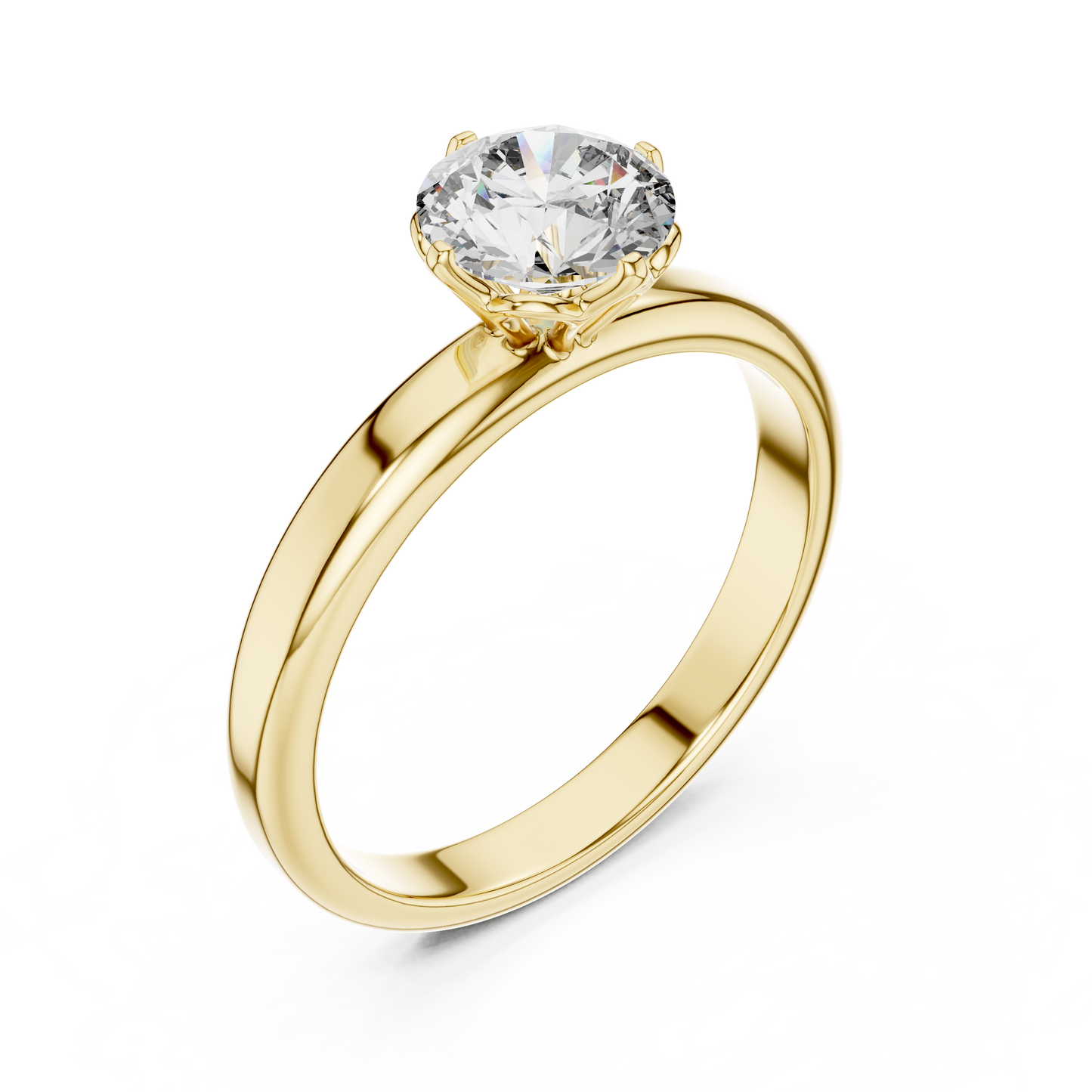 Round Lab Grown Diamond Solitaire Ring | 6-Prong Tulip Crown Setting | Solid Gold