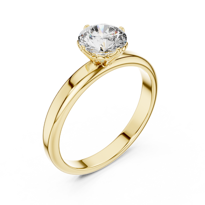 Round Lab Grown Diamond Solitaire Ring | 6-Prong Tulip Crown Setting | Solid Gold