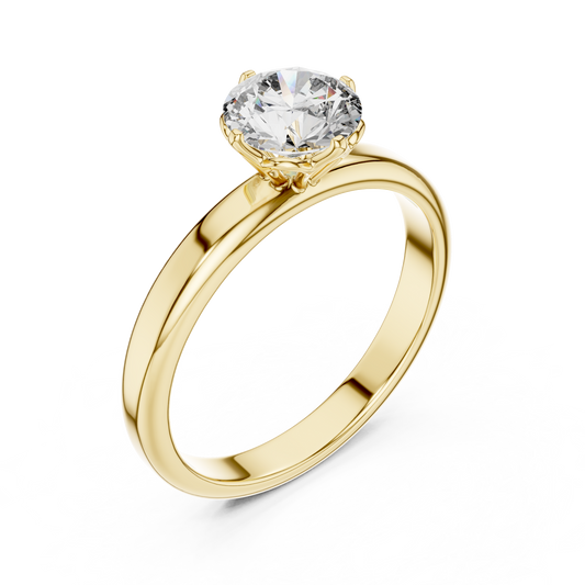 Round Lab Grown Diamond Solitaire Ring | 6-Prong Tulip Crown Setting | Solid Gold