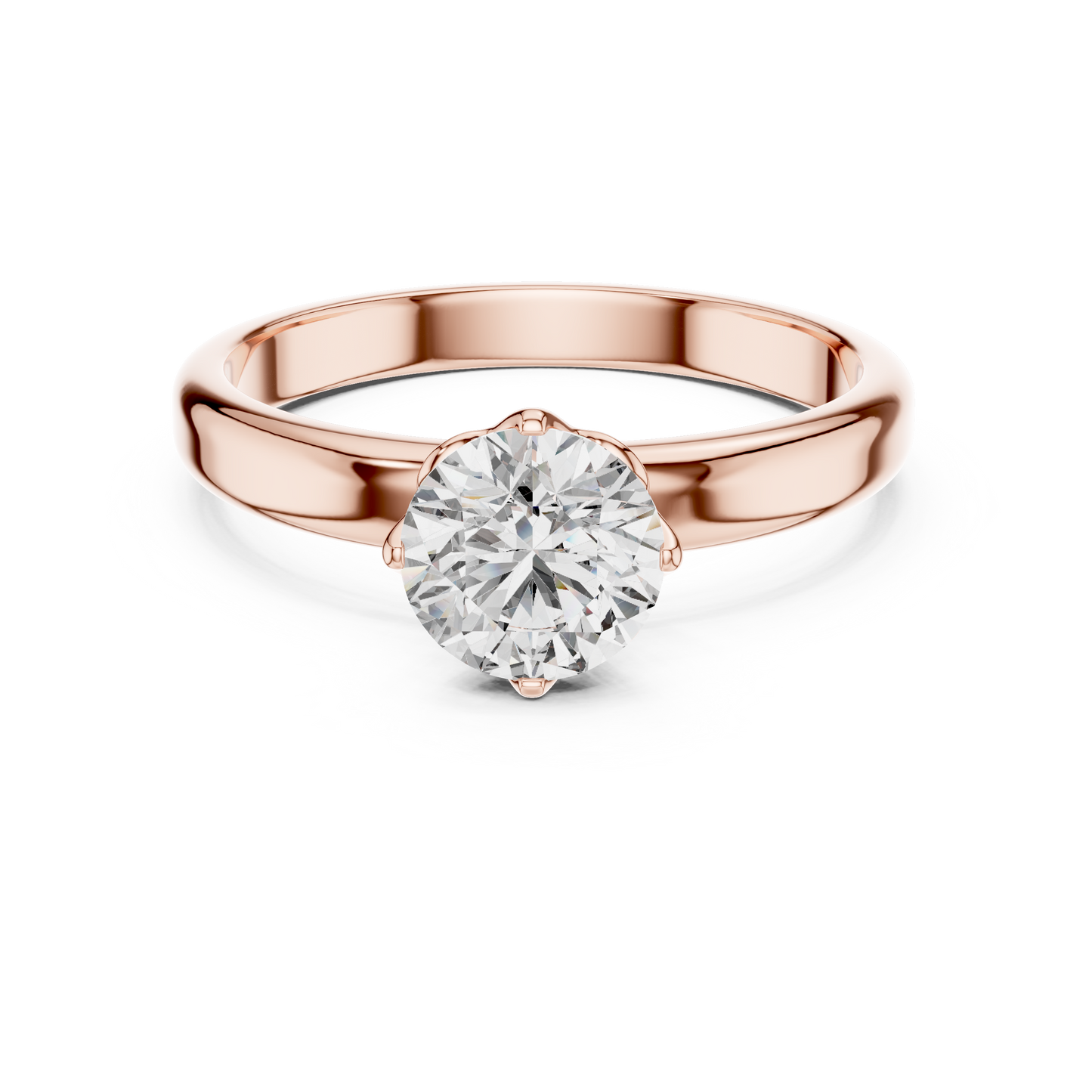 Round Lab Grown Diamond Solitaire Ring | 6-Prong Tulip Crown Setting | Solid Gold