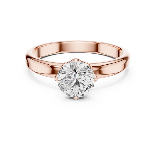 Round Lab Grown Diamond Solitaire Ring | 6-Prong Tulip Crown Setting | Solid Gold