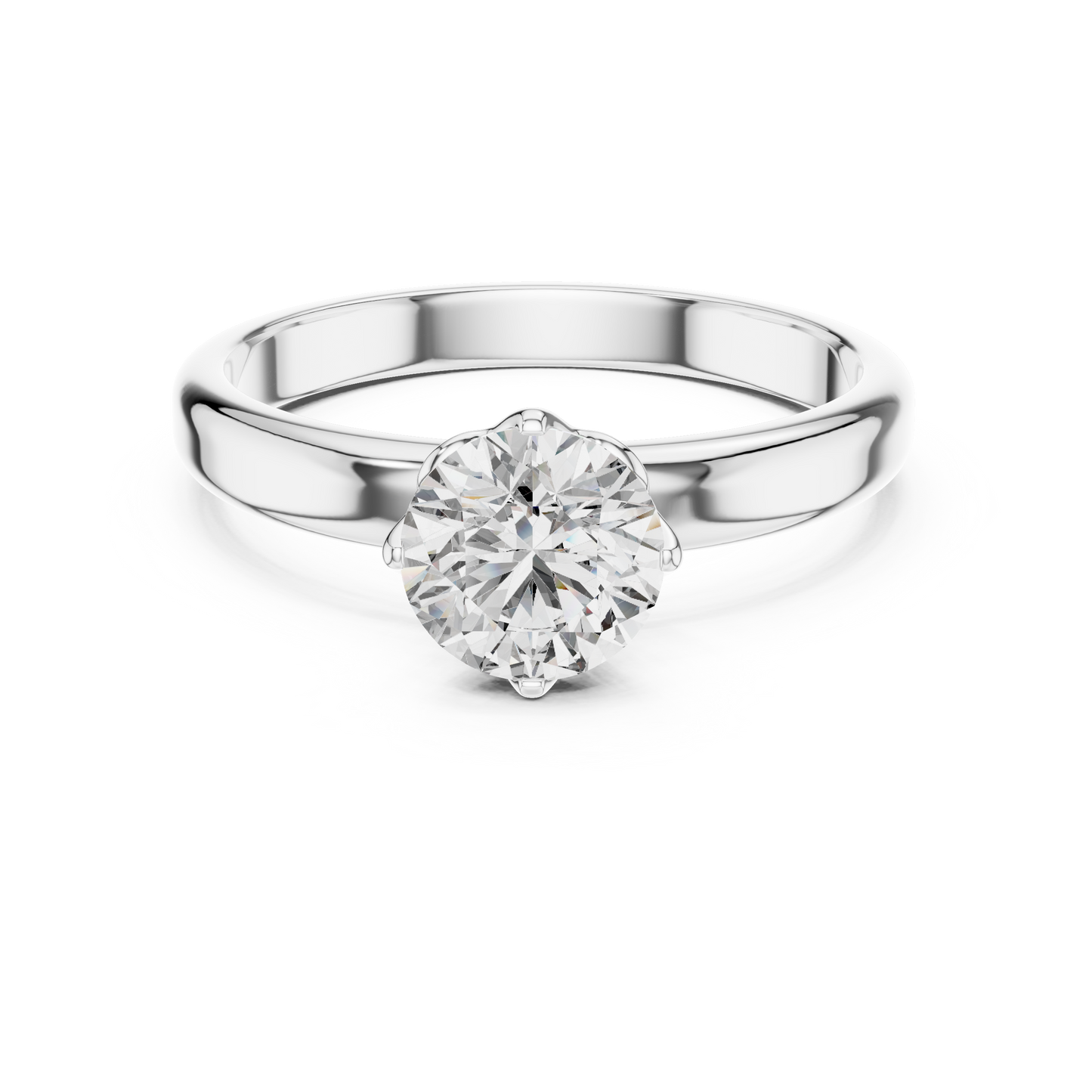 Round Lab Grown Diamond Solitaire Ring | 6-Prong Tulip Crown Setting | Solid Gold