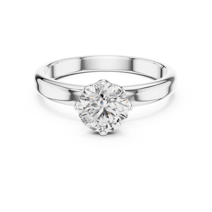 Round Lab Grown Diamond Solitaire Ring | 6-Prong Tulip Crown Setting | Solid Gold