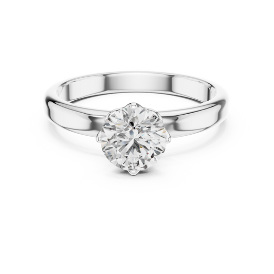 Round Lab Grown Diamond Solitaire Ring | 6-Prong Tulip Crown Setting | Solid Gold