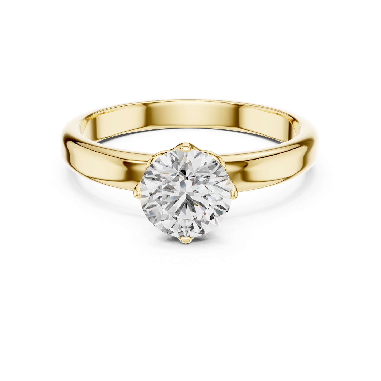 Round Lab Grown Diamond Solitaire Ring | 6-Prong Tulip Crown Setting | Solid Gold