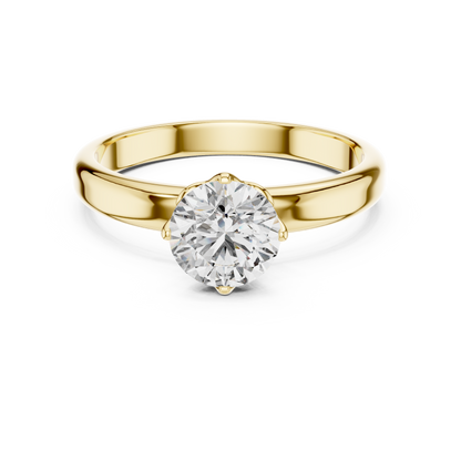 Round Lab Grown Diamond Solitaire Ring | 6-Prong Tulip Crown Setting | Solid Gold