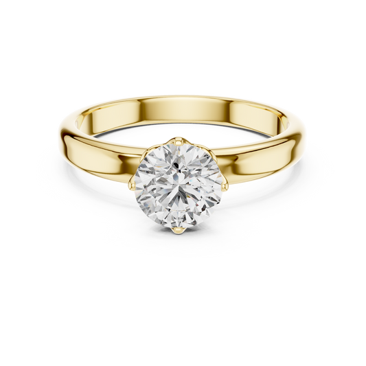 Round Lab Grown Diamond Solitaire Ring | 6-Prong Tulip Crown Setting | Solid Gold