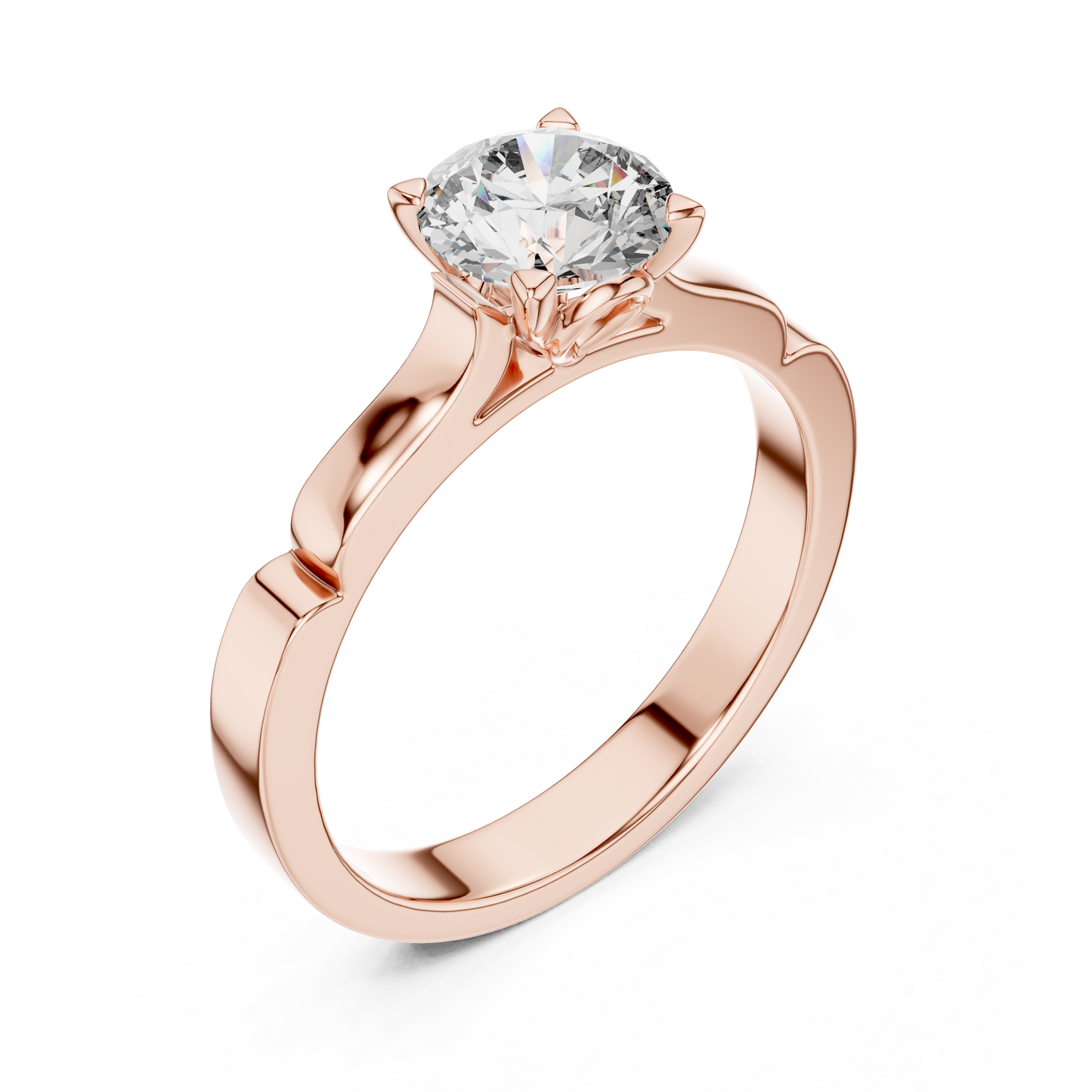 Round Lab Grown Diamond Solitaire Ring | Knife-Edge 4-Prong Setting | Solid Gold