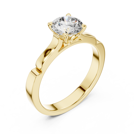Round Lab Grown Diamond Solitaire Ring | Knife-Edge 4-Prong Setting | Solid Gold
