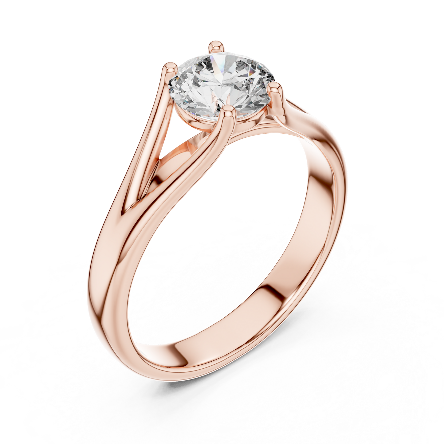 Round Lab Grown Diamond Solitaire Ring | Split-Shoulder Cathedral Band | Solid Gold