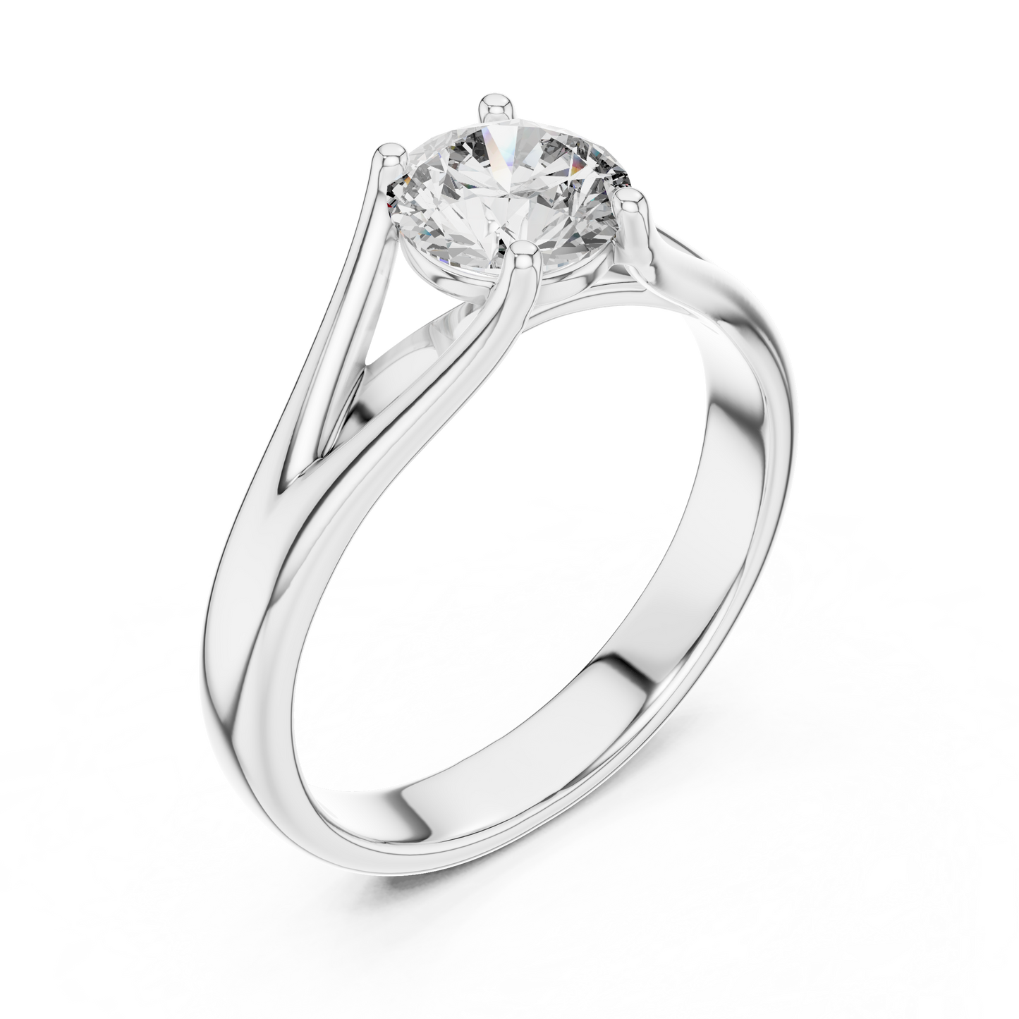 Round Lab Grown Diamond Solitaire Ring | Split-Shoulder Cathedral Band | Solid Gold