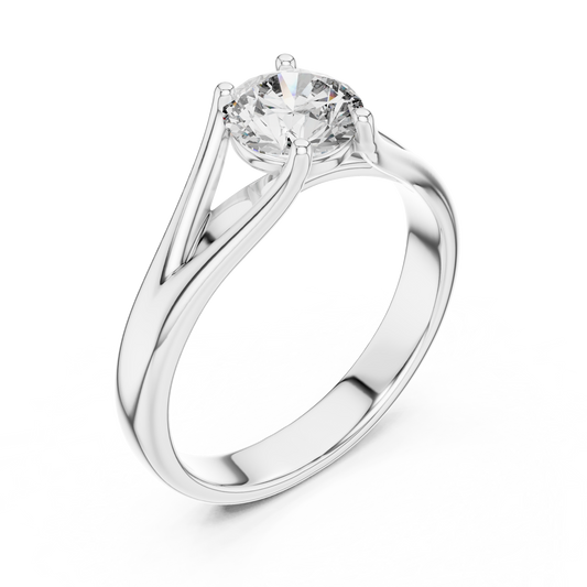 Round Lab Grown Diamond Solitaire Ring | Split-Shoulder Cathedral Band | Solid Gold