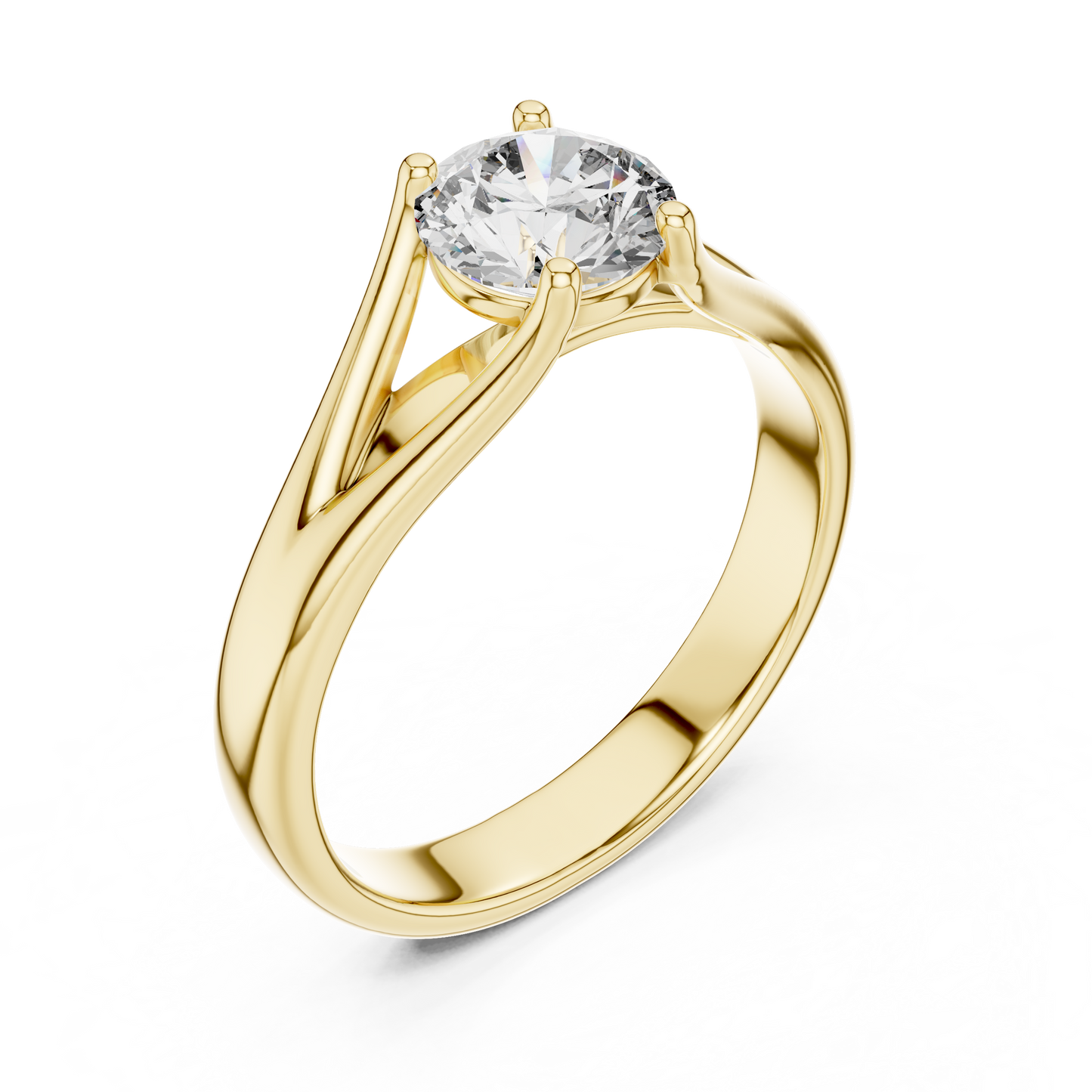 Round Lab Grown Diamond Solitaire Ring | Split-Shoulder Cathedral Band | Solid Gold