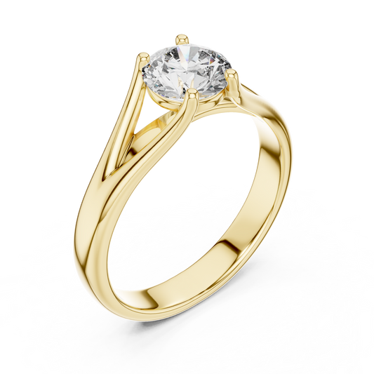 Round Lab Grown Diamond Solitaire Ring | Split-Shoulder Cathedral Band | Solid Gold