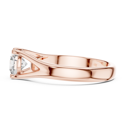 Round Lab Grown Diamond Solitaire Ring | Split-Shoulder Cathedral Band | Solid Gold