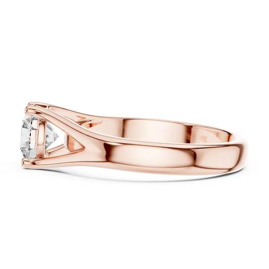 Round Lab Grown Diamond Solitaire Ring | Split-Shoulder Cathedral Band | Solid Gold