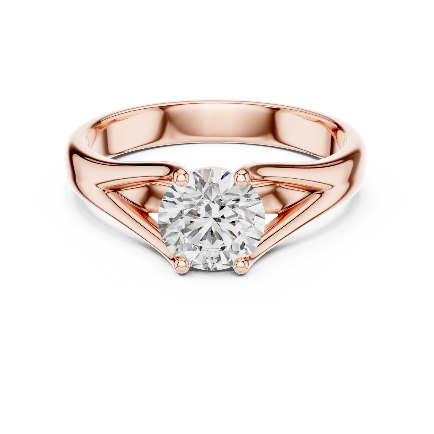 Round Lab Grown Diamond Solitaire Ring | Split-Shoulder Cathedral Band | Solid Gold
