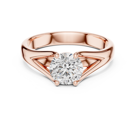 Round Lab Grown Diamond Solitaire Ring | Split-Shoulder Cathedral Band | Solid Gold