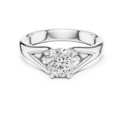 Round Lab Grown Diamond Solitaire Ring | Split-Shoulder Cathedral Band | Solid Gold