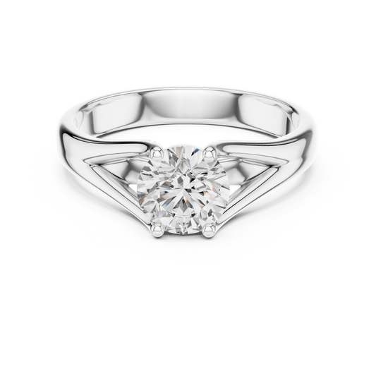 Round Lab Grown Diamond Solitaire Ring | Split-Shoulder Cathedral Band | Solid Gold