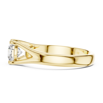 Round Lab Grown Diamond Solitaire Ring | Split-Shoulder Cathedral Band | Solid Gold