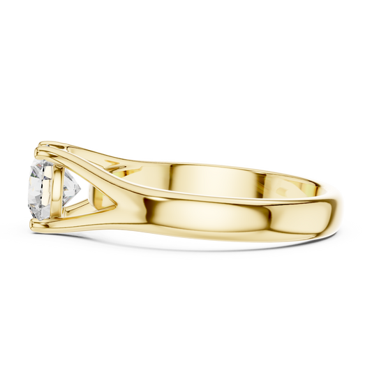 Round Lab Grown Diamond Solitaire Ring | Split-Shoulder Cathedral Band | Solid Gold