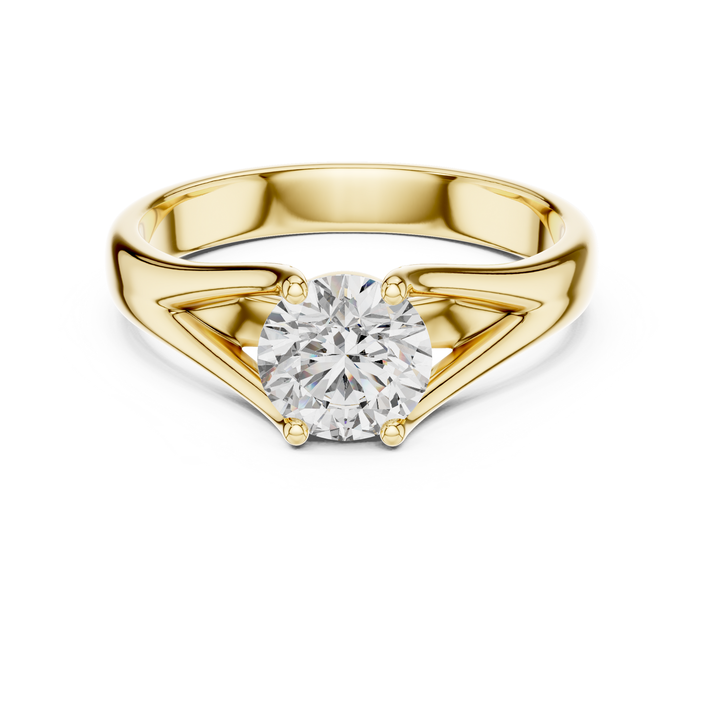 Round Lab Grown Diamond Solitaire Ring | Split-Shoulder Cathedral Band | Solid Gold