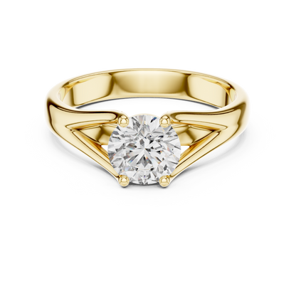 Round Lab Grown Diamond Solitaire Ring | Split-Shoulder Cathedral Band | Solid Gold