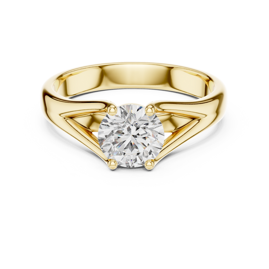 Round Lab Grown Diamond Solitaire Ring | Split-Shoulder Cathedral Band | Solid Gold