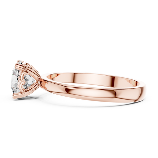 Round Lab Grown Diamond Solitaire Ring | Heart Motif Gallery Setting | Solid Gold