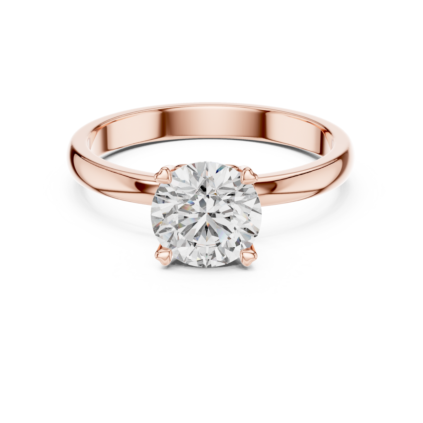 Round Lab Grown Diamond Solitaire Ring | Heart Motif Gallery Setting | Solid Gold
