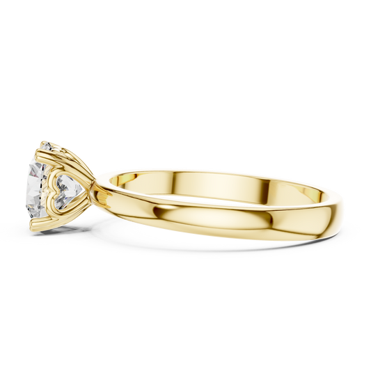 Round Lab Grown Diamond Solitaire Ring | Heart Motif Gallery Setting | Solid Gold