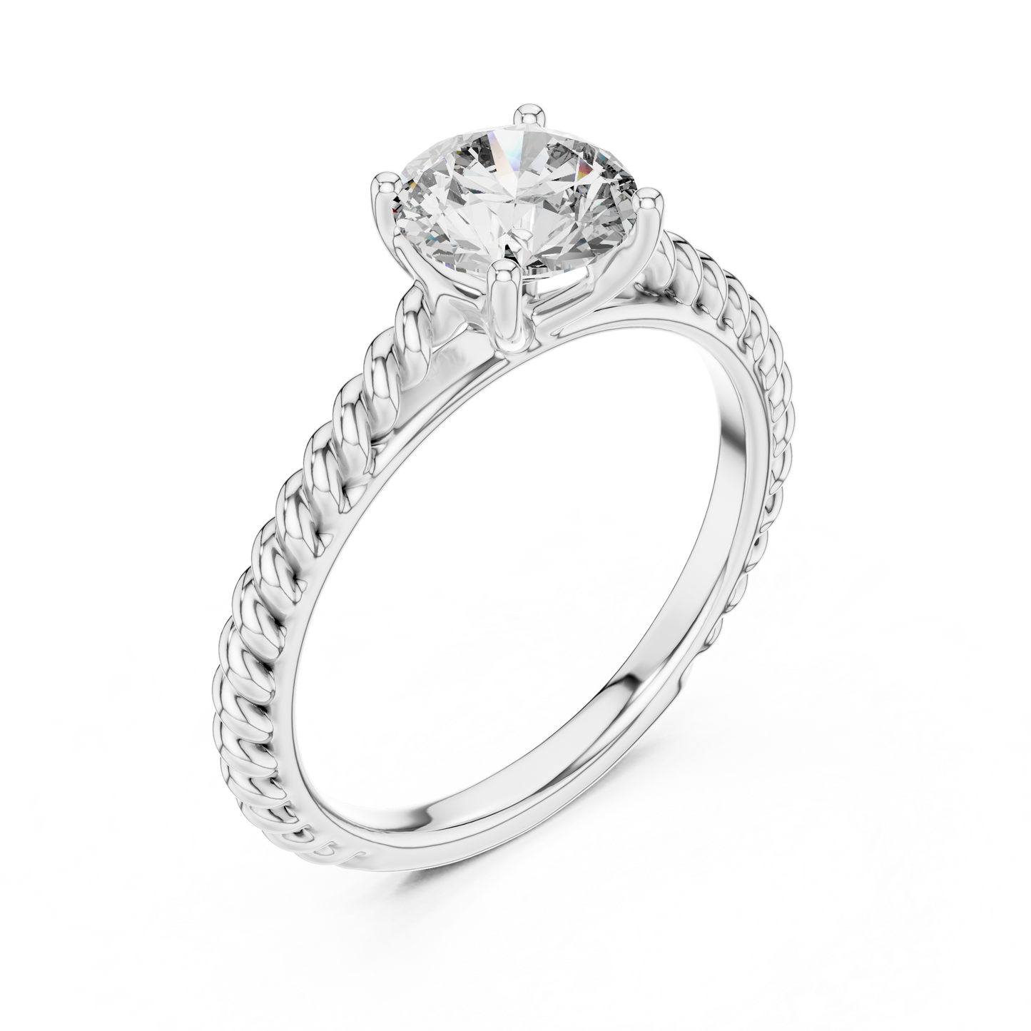 Round Lab Grown Diamond Solitaire Ring | Twisted Rope Vine Band | Solid Gold
